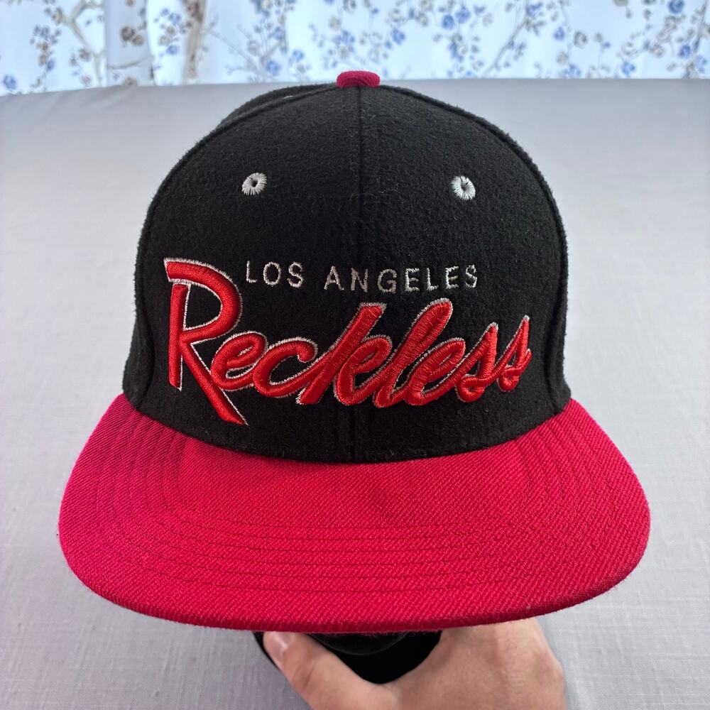 Young & Reckless Los Angeles Reckless Snapback Hat Black Red Cap